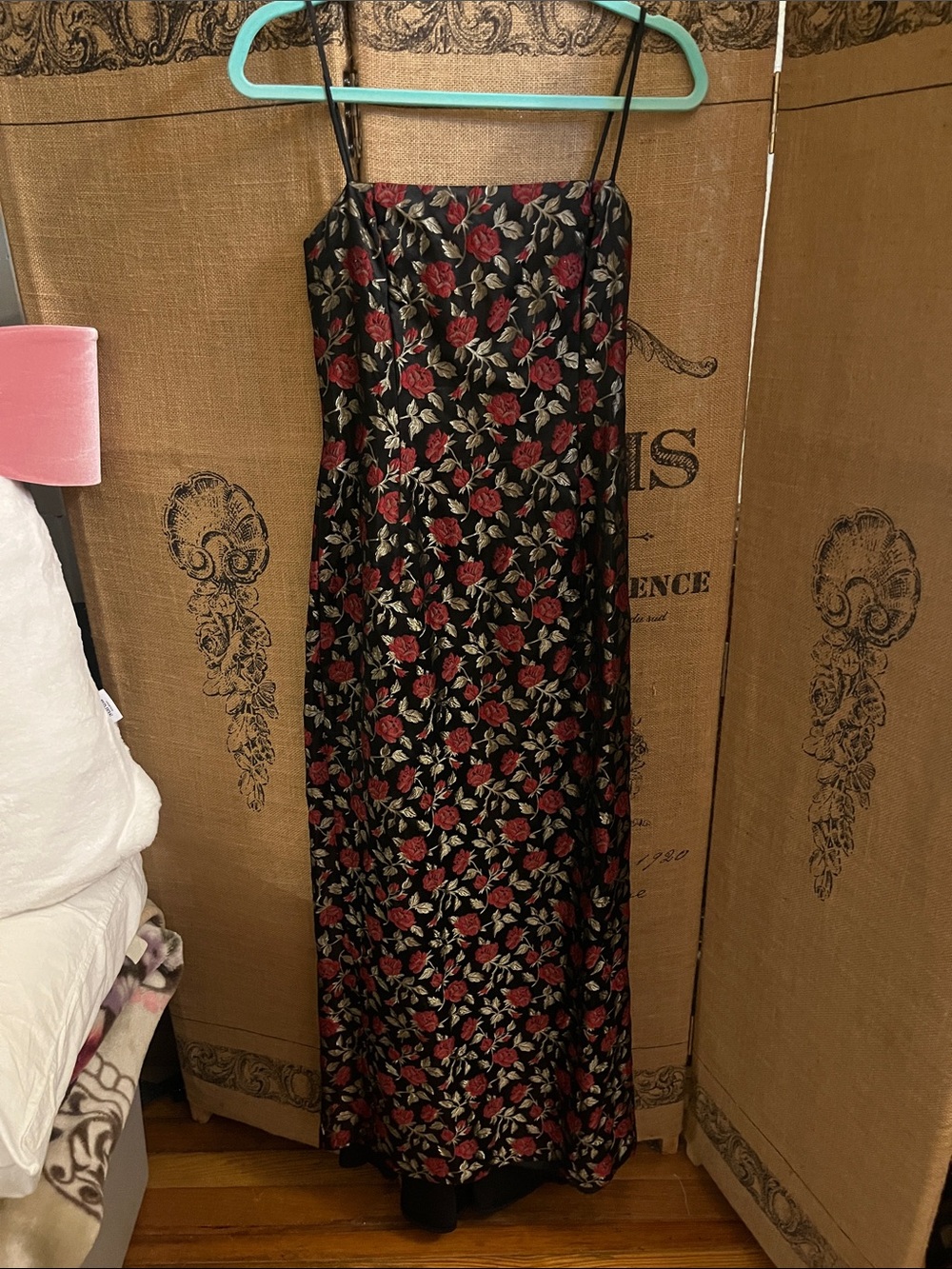 Jessica McClintock Gunne Sax Floral Satin Gown- Red Rose Print